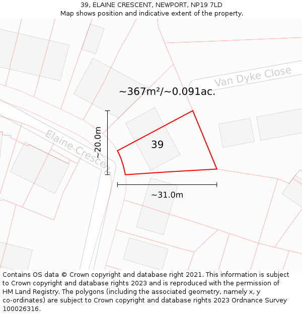 39, ELAINE CRESCENT, NEWPORT, NP19 7LD: Plot and title map