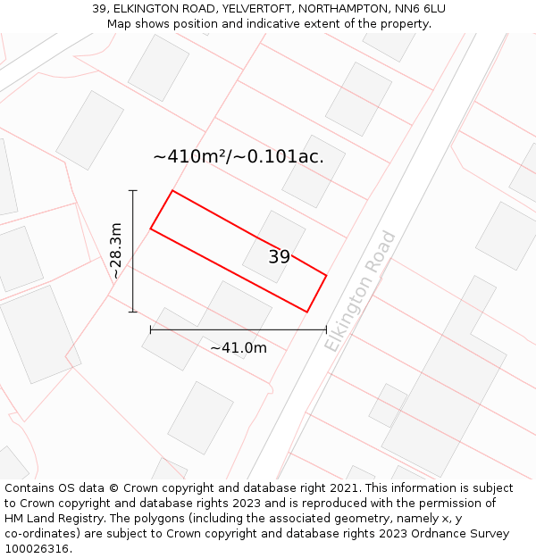 39, ELKINGTON ROAD, YELVERTOFT, NORTHAMPTON, NN6 6LU: Plot and title map