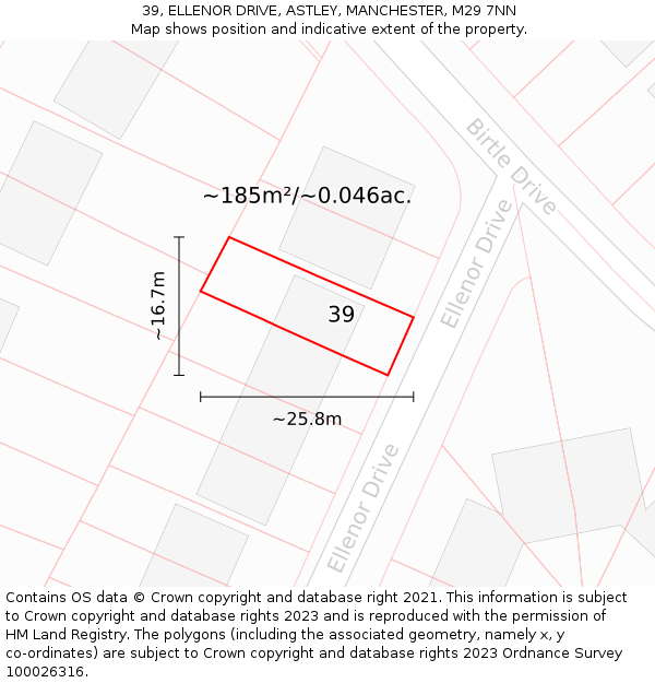 39, ELLENOR DRIVE, ASTLEY, MANCHESTER, M29 7NN: Plot and title map