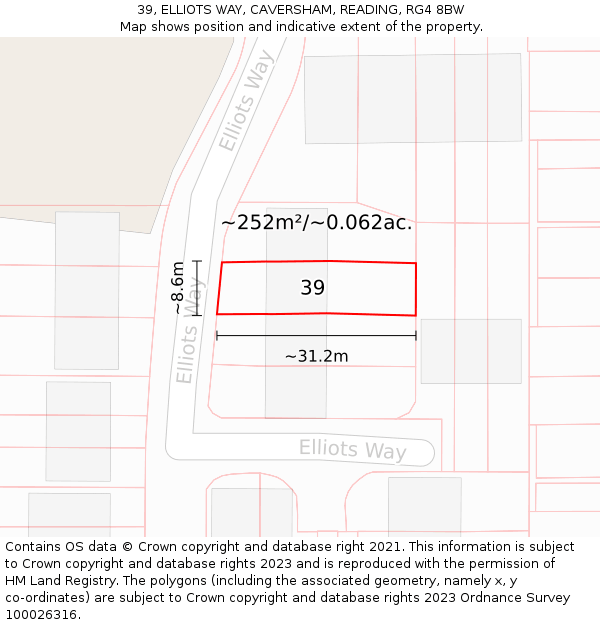 39, ELLIOTS WAY, CAVERSHAM, READING, RG4 8BW: Plot and title map