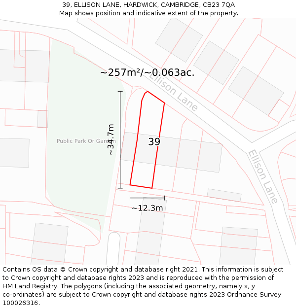 39, ELLISON LANE, HARDWICK, CAMBRIDGE, CB23 7QA: Plot and title map