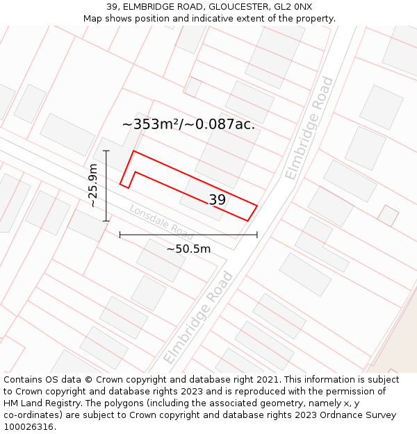 39, ELMBRIDGE ROAD, GLOUCESTER, GL2 0NX: Plot and title map