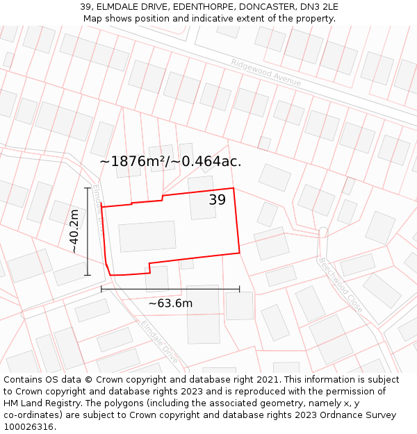 39, ELMDALE DRIVE, EDENTHORPE, DONCASTER, DN3 2LE: Plot and title map