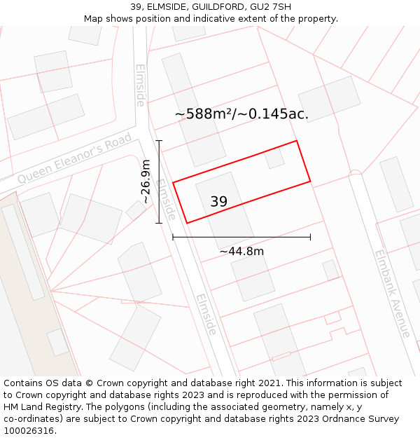 39, ELMSIDE, GUILDFORD, GU2 7SH: Plot and title map
