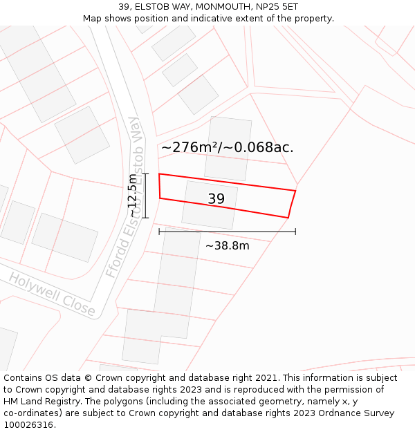 39, ELSTOB WAY, MONMOUTH, NP25 5ET: Plot and title map