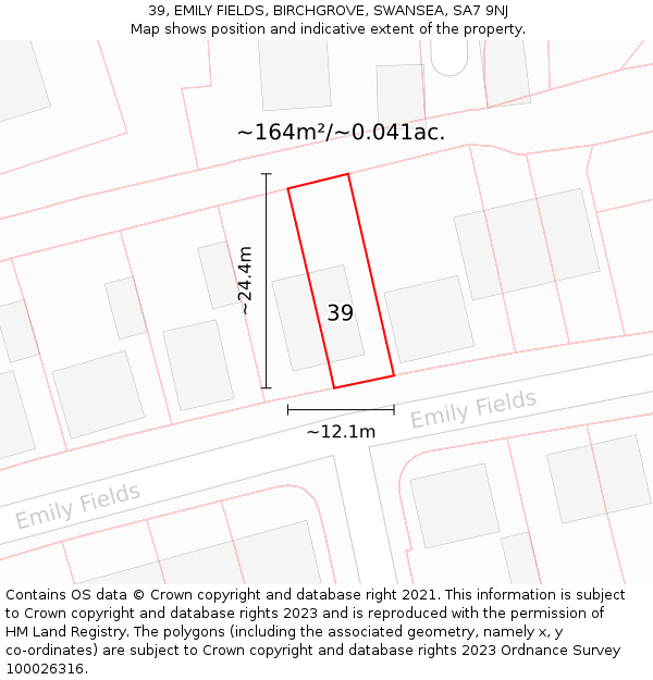 39, EMILY FIELDS, BIRCHGROVE, SWANSEA, SA7 9NJ: Plot and title map