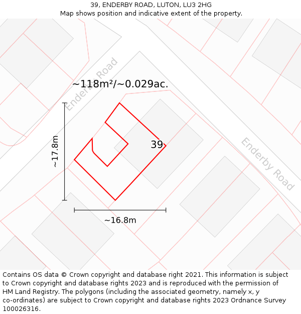 39, ENDERBY ROAD, LUTON, LU3 2HG: Plot and title map