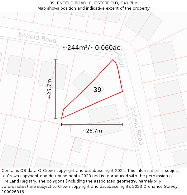 39, ENFIELD ROAD, CHESTERFIELD, S41 7HN: Plot and title map