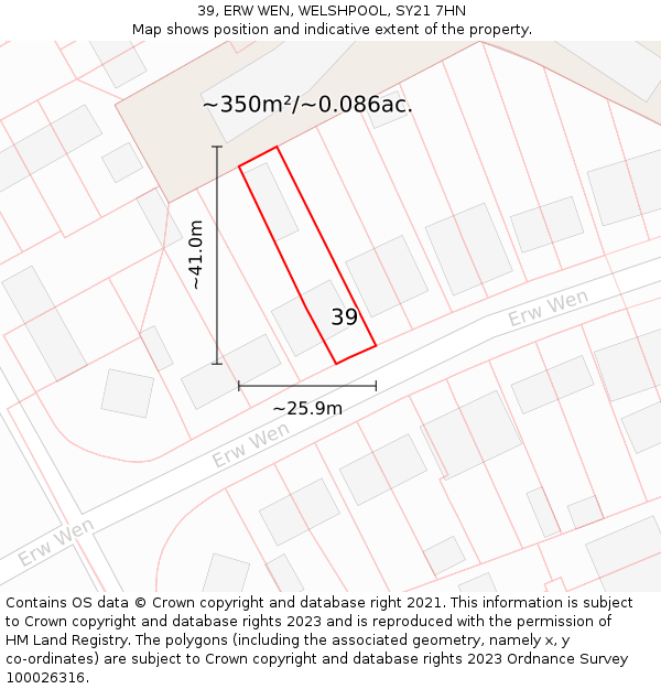 39, ERW WEN, WELSHPOOL, SY21 7HN: Plot and title map