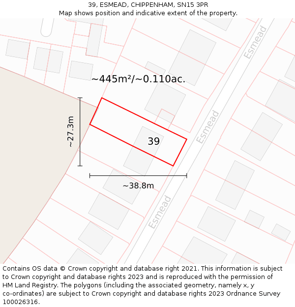 39, ESMEAD, CHIPPENHAM, SN15 3PR: Plot and title map
