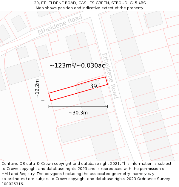 39, ETHELDENE ROAD, CASHES GREEN, STROUD, GL5 4RS: Plot and title map