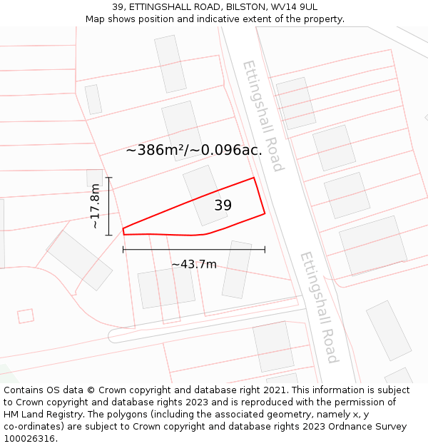 39, ETTINGSHALL ROAD, BILSTON, WV14 9UL: Plot and title map