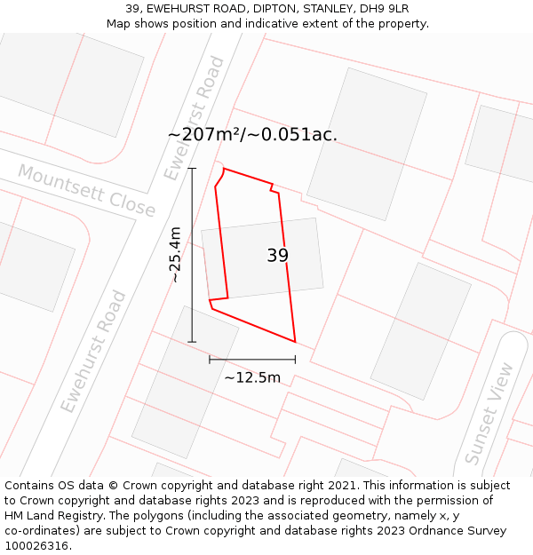 39, EWEHURST ROAD, DIPTON, STANLEY, DH9 9LR: Plot and title map