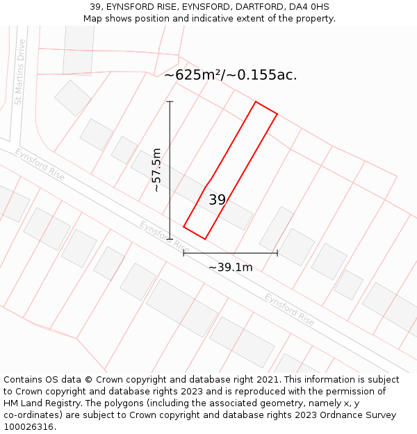 39, EYNSFORD RISE, EYNSFORD, DARTFORD, DA4 0HS: Plot and title map