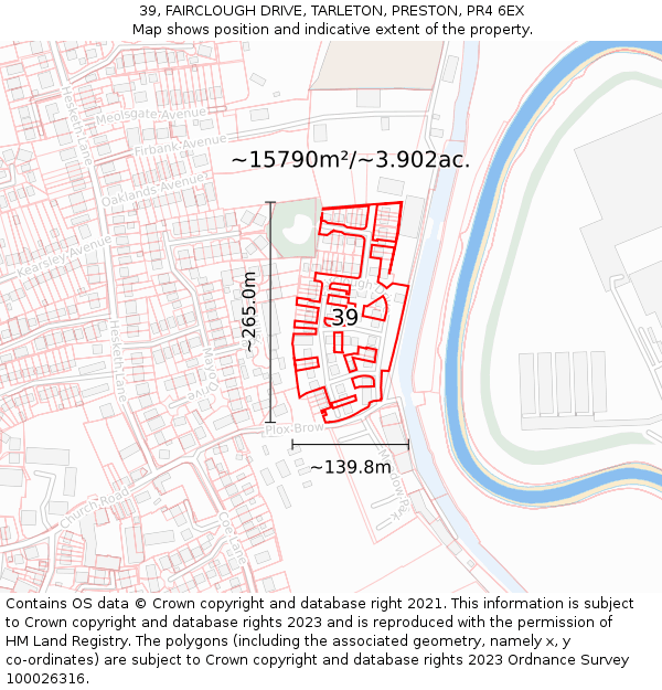 39, FAIRCLOUGH DRIVE, TARLETON, PRESTON, PR4 6EX: Plot and title map
