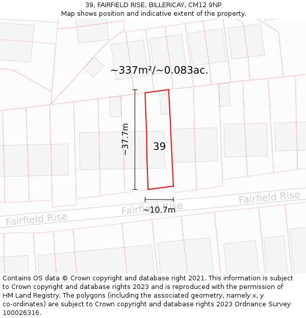 39, FAIRFIELD RISE, BILLERICAY, CM12 9NP: Plot and title map