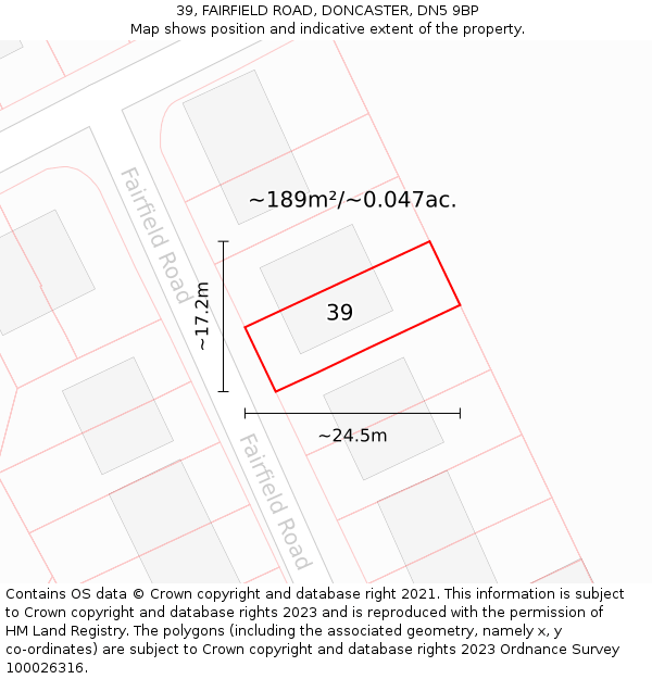39, FAIRFIELD ROAD, DONCASTER, DN5 9BP: Plot and title map