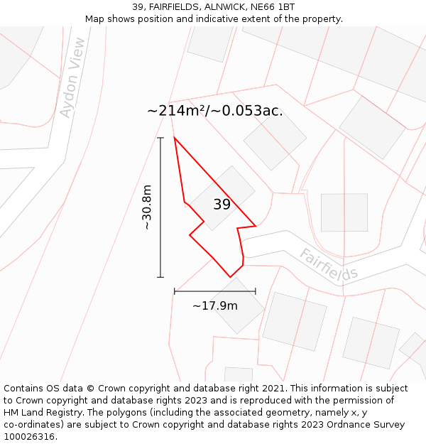 39, FAIRFIELDS, ALNWICK, NE66 1BT: Plot and title map