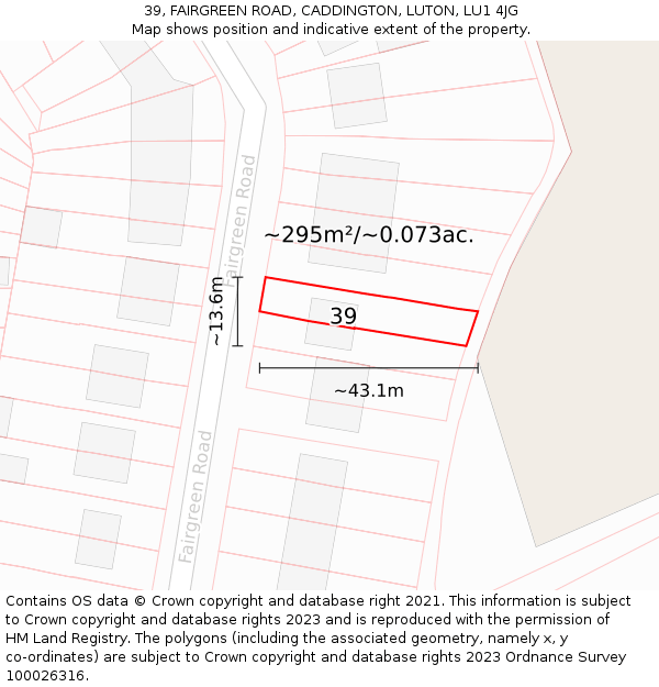 39, FAIRGREEN ROAD, CADDINGTON, LUTON, LU1 4JG: Plot and title map