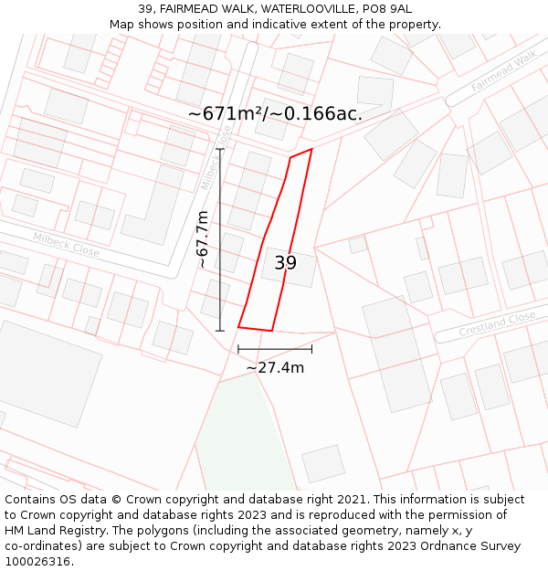39, FAIRMEAD WALK, WATERLOOVILLE, PO8 9AL: Plot and title map