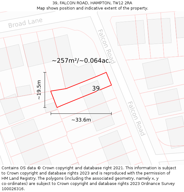 39, FALCON ROAD, HAMPTON, TW12 2RA: Plot and title map