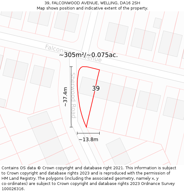 39, FALCONWOOD AVENUE, WELLING, DA16 2SH: Plot and title map