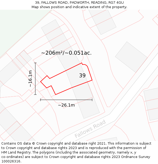39, FALLOWS ROAD, PADWORTH, READING, RG7 4GU: Plot and title map