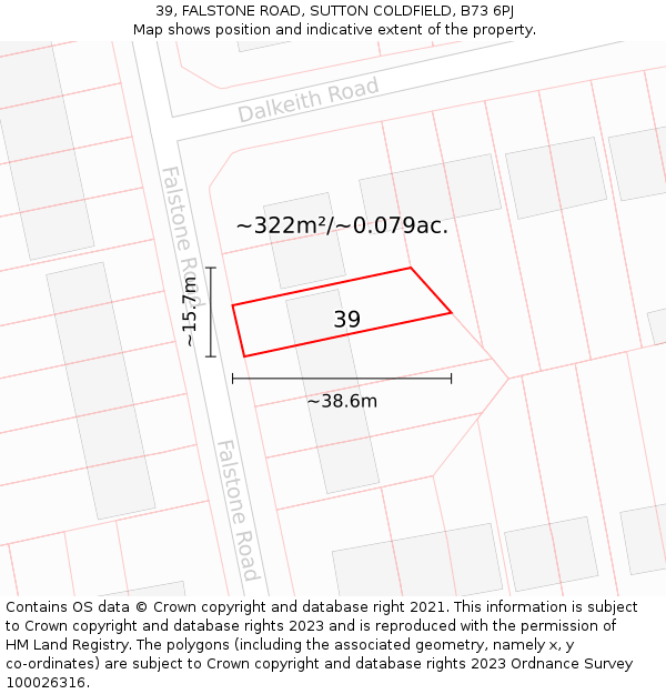 39, FALSTONE ROAD, SUTTON COLDFIELD, B73 6PJ: Plot and title map