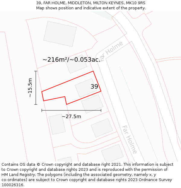 39, FAR HOLME, MIDDLETON, MILTON KEYNES, MK10 9RS: Plot and title map