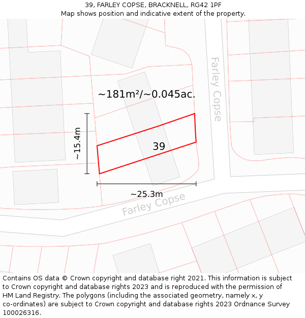 39, FARLEY COPSE, BRACKNELL, RG42 1PF: Plot and title map