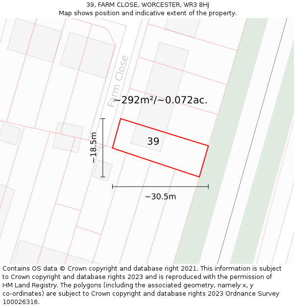 39, FARM CLOSE, WORCESTER, WR3 8HJ: Plot and title map