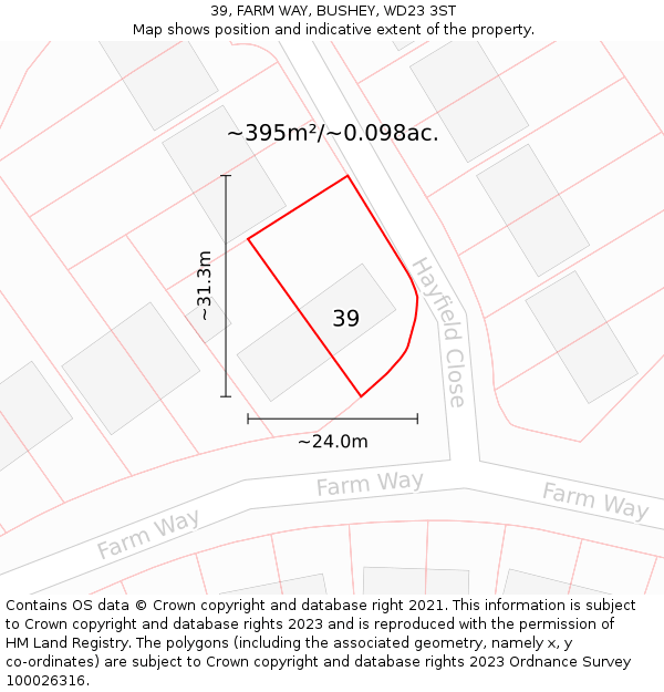 39, FARM WAY, BUSHEY, WD23 3ST: Plot and title map