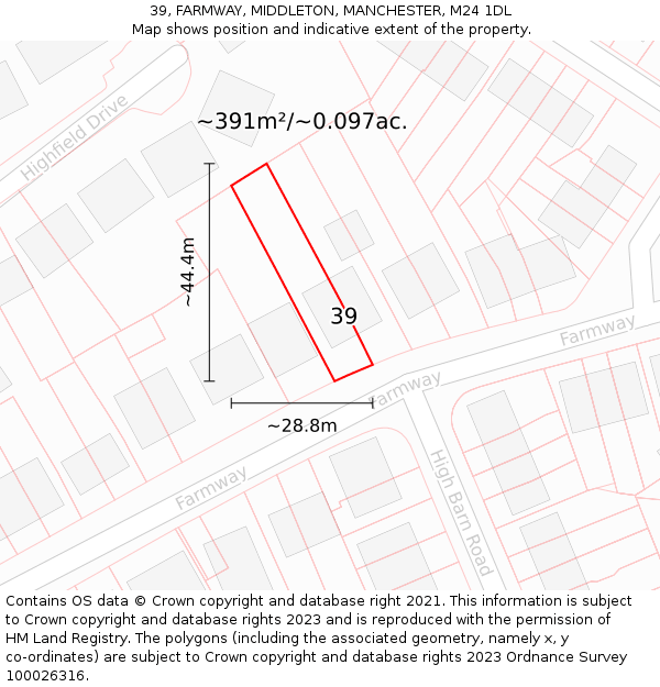 39, FARMWAY, MIDDLETON, MANCHESTER, M24 1DL: Plot and title map