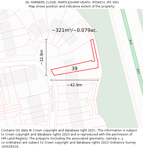 39, FARRIERS CLOSE, MARTLESHAM HEATH, IPSWICH, IP5 3SN: Plot and title map