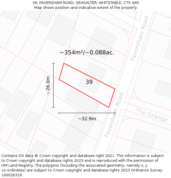 39, FAVERSHAM ROAD, SEASALTER, WHITSTABLE, CT5 4AR: Plot and title map