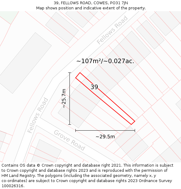 39, FELLOWS ROAD, COWES, PO31 7JN: Plot and title map