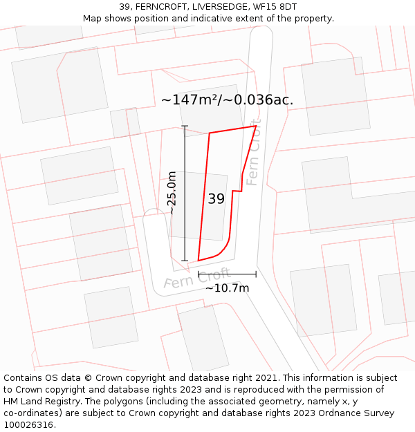 39, FERNCROFT, LIVERSEDGE, WF15 8DT: Plot and title map