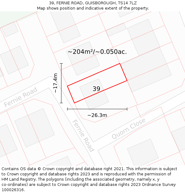39, FERNIE ROAD, GUISBOROUGH, TS14 7LZ: Plot and title map
