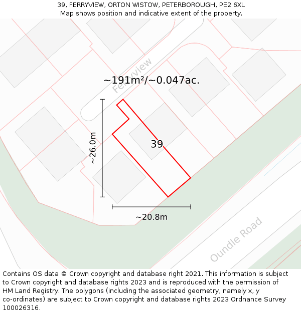 39, FERRYVIEW, ORTON WISTOW, PETERBOROUGH, PE2 6XL: Plot and title map