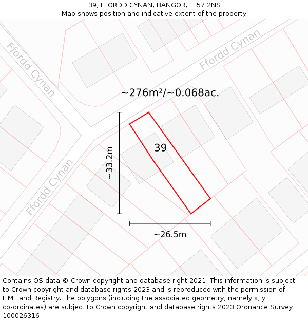 39, FFORDD CYNAN, BANGOR, LL57 2NS: Plot and title map