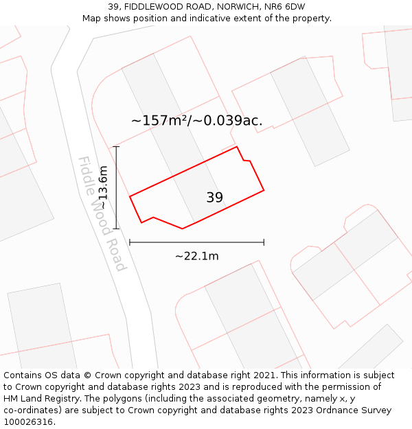 39, FIDDLEWOOD ROAD, NORWICH, NR6 6DW: Plot and title map