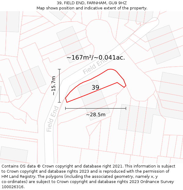 39, FIELD END, FARNHAM, GU9 9HZ: Plot and title map