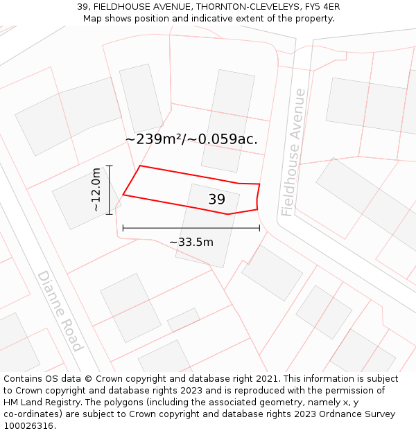 39, FIELDHOUSE AVENUE, THORNTON-CLEVELEYS, FY5 4ER: Plot and title map