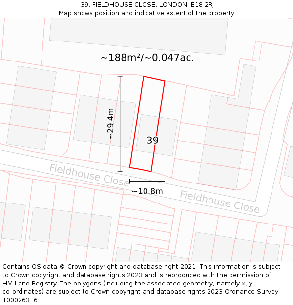 39, FIELDHOUSE CLOSE, LONDON, E18 2RJ: Plot and title map