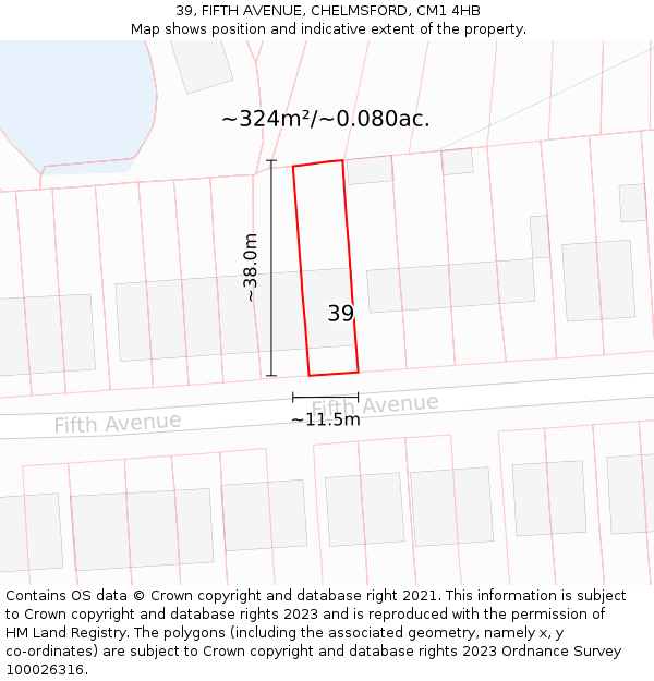 39, FIFTH AVENUE, CHELMSFORD, CM1 4HB: Plot and title map