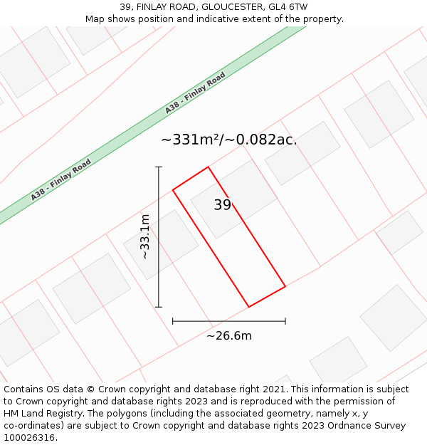 39, FINLAY ROAD, GLOUCESTER, GL4 6TW: Plot and title map