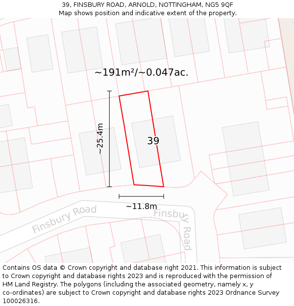 39, FINSBURY ROAD, ARNOLD, NOTTINGHAM, NG5 9QF: Plot and title map