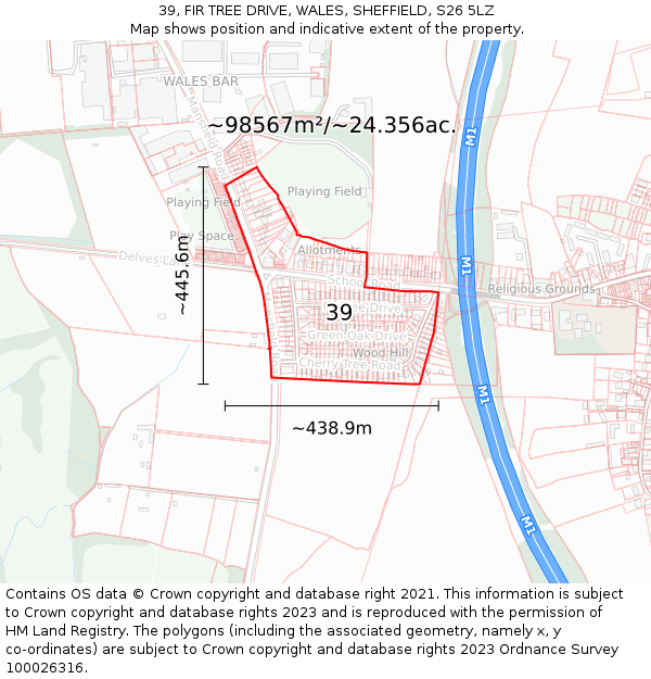39, FIR TREE DRIVE, WALES, SHEFFIELD, S26 5LZ: Plot and title map