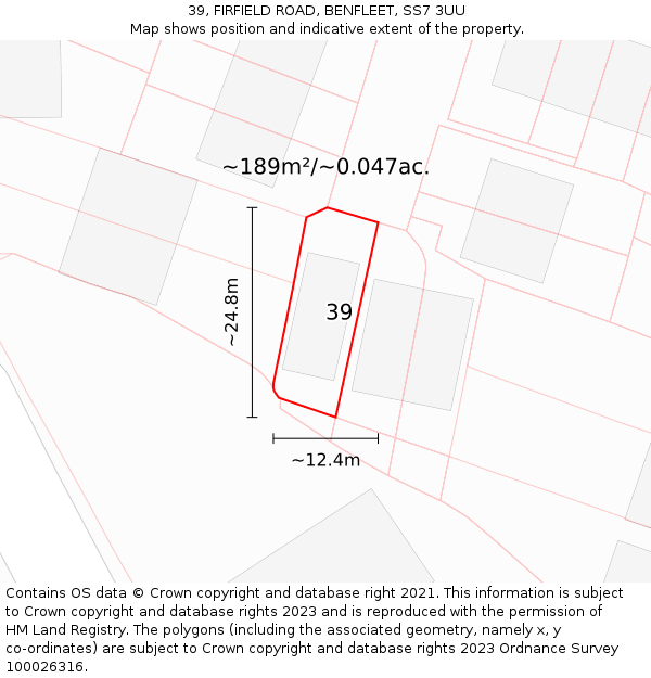 39, FIRFIELD ROAD, BENFLEET, SS7 3UU: Plot and title map