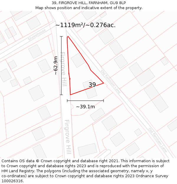 39, FIRGROVE HILL, FARNHAM, GU9 8LP: Plot and title map